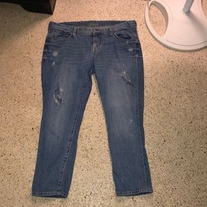 old navy jeans, dark blue with rips, denim